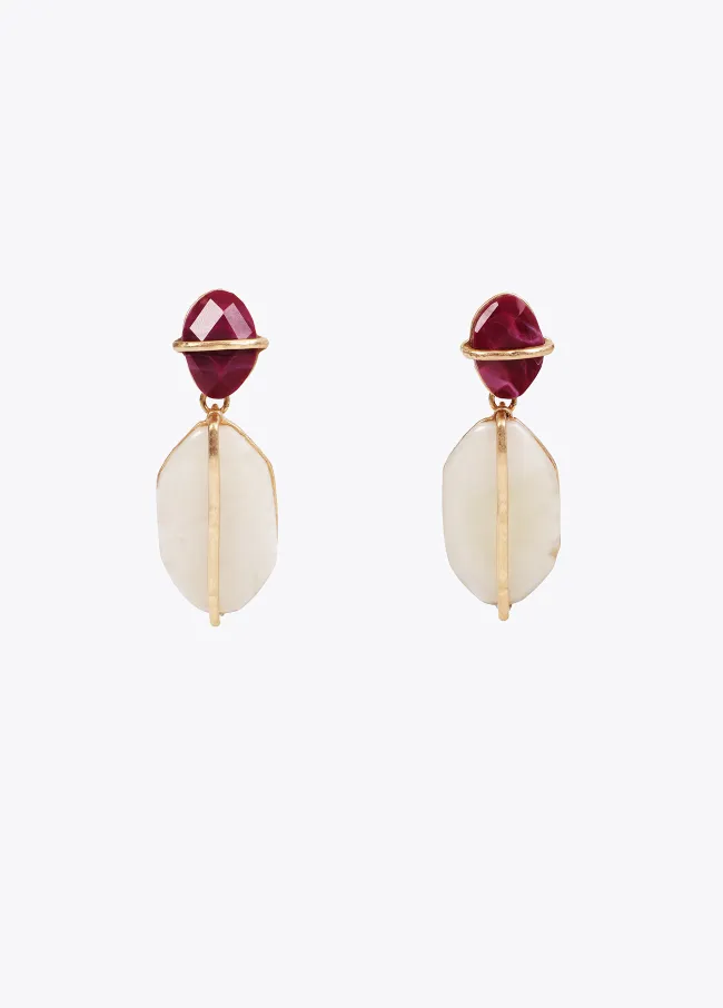 Double piece natural stone effect earrings