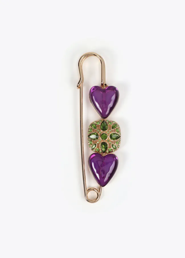 Heart and rhinestone brooch
