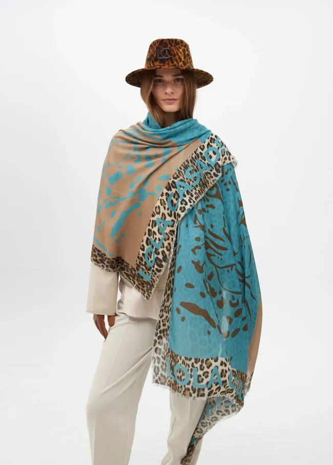 Double-sided tiger face print scarf