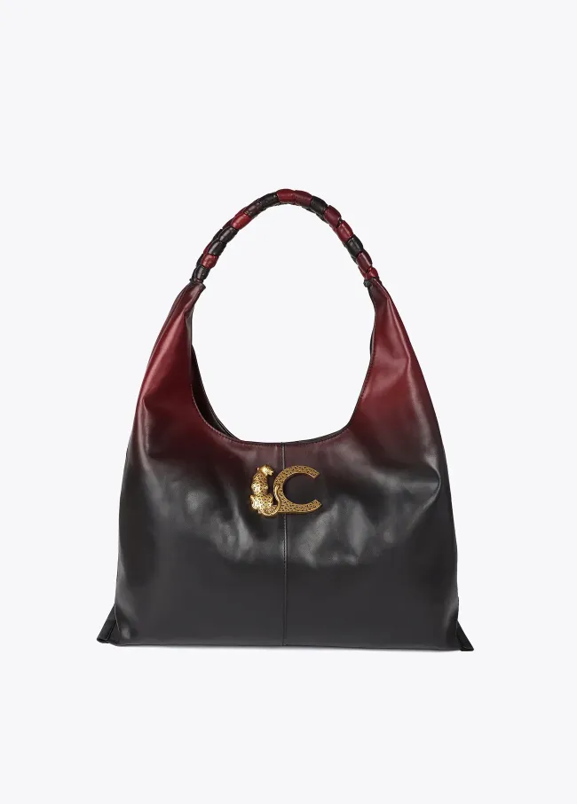 Faux leather tote bag with braided handle and...