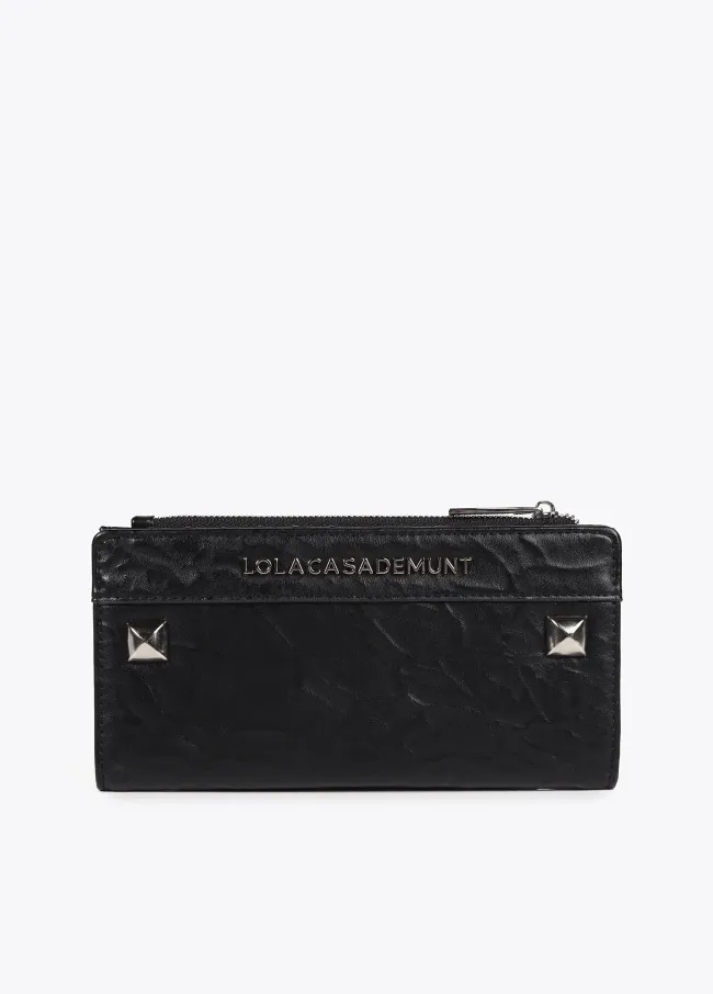 Wrinkled faux leather wallet with XL studs
