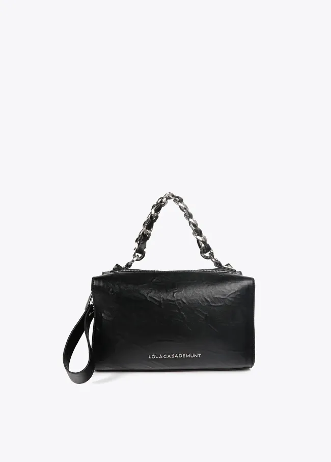 Faux leather wrinkled briefcase bag with metal...
