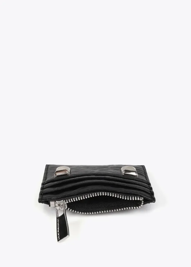 Wrinkled faux leather card holder with XL studs