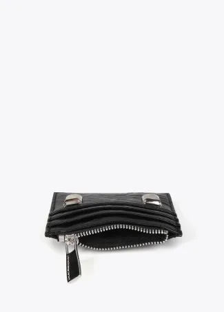Wrinkled faux leather card holder with XL studs