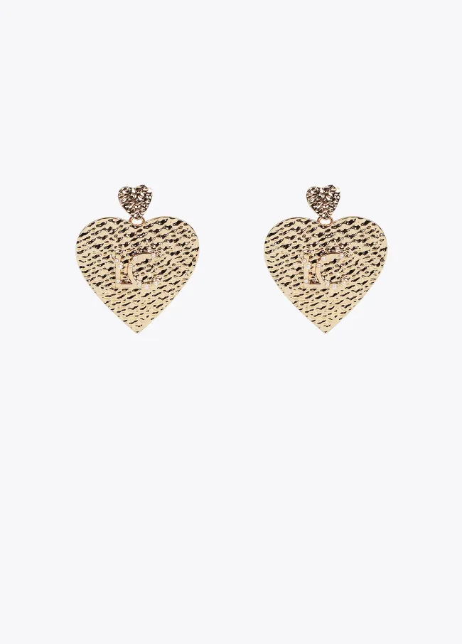 Textured heart earrings with logo