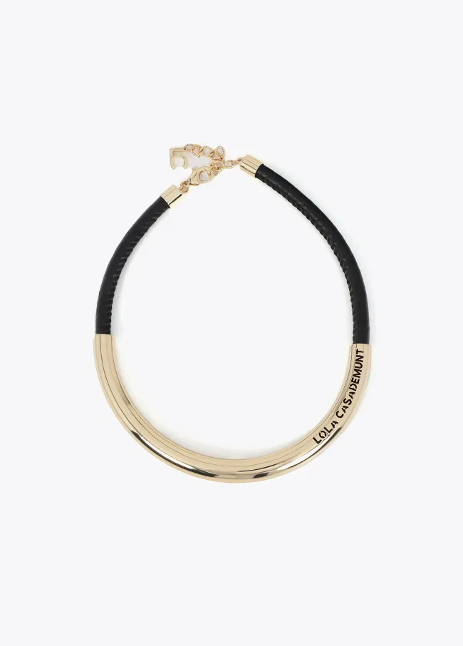 Short faux leather tube necklace with cutwork...