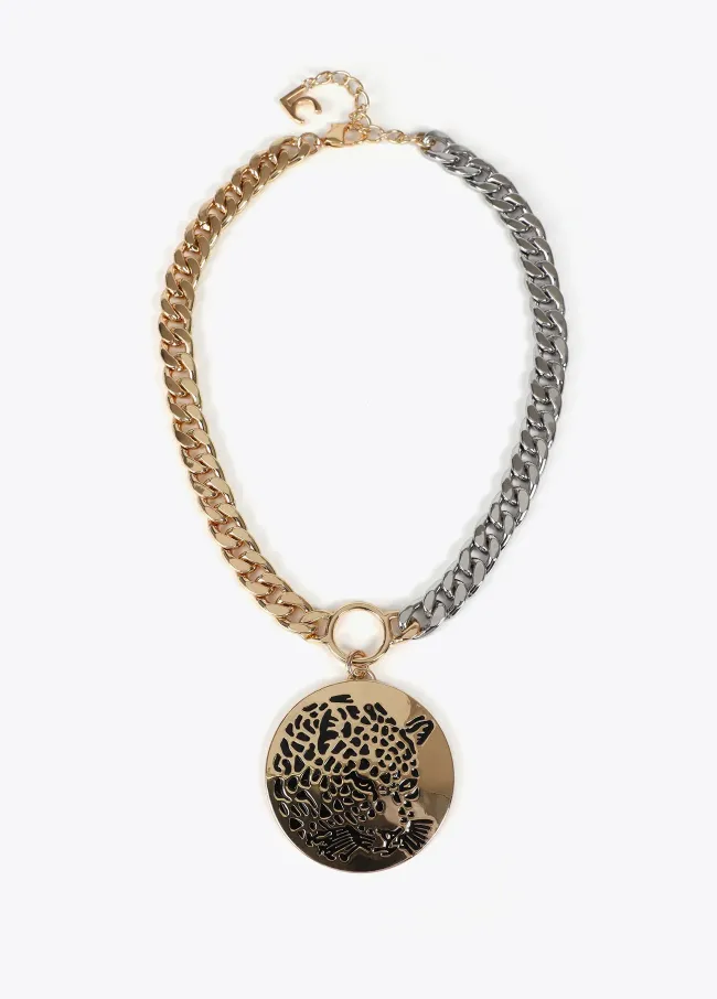Contrast chain necklace with rhinestone tiger...
