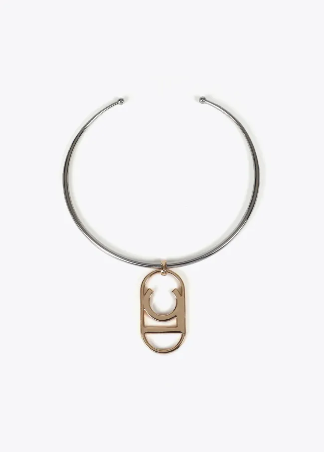 Short rigid necklace with oval logo