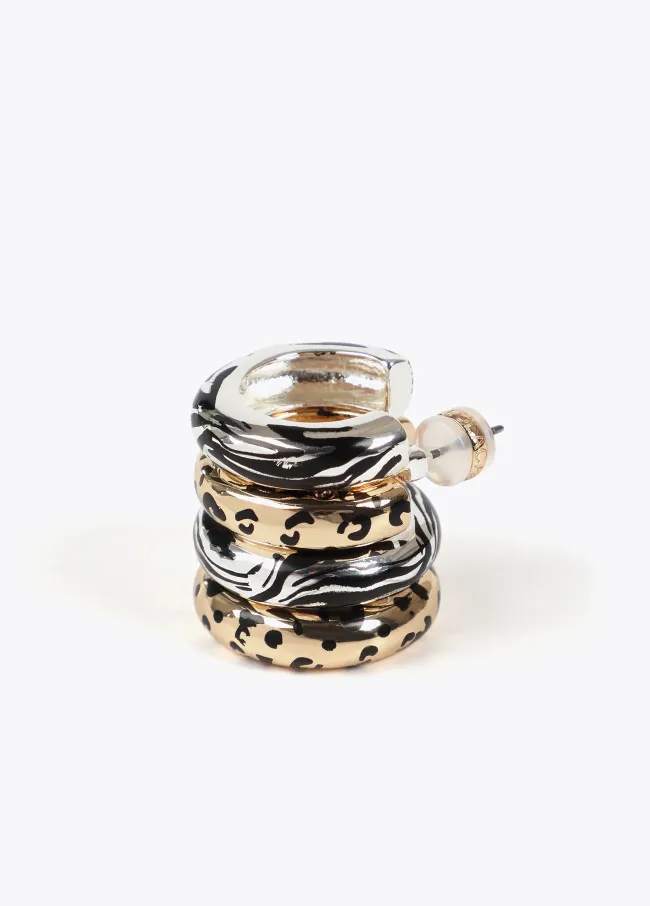 Two-tone animal print double hoop earrings