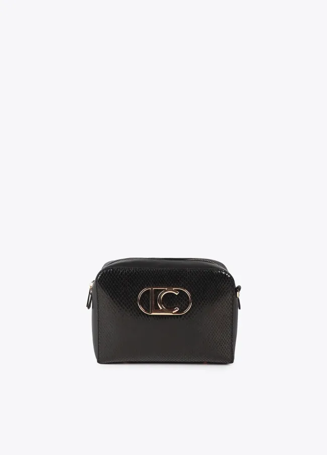Faux leather snakeskin effect crossbody bag with oval LC...