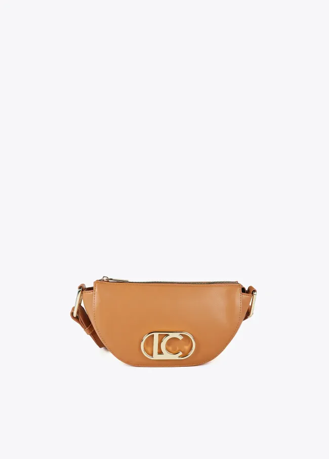 Small half-moon crossbody bag with oval logo