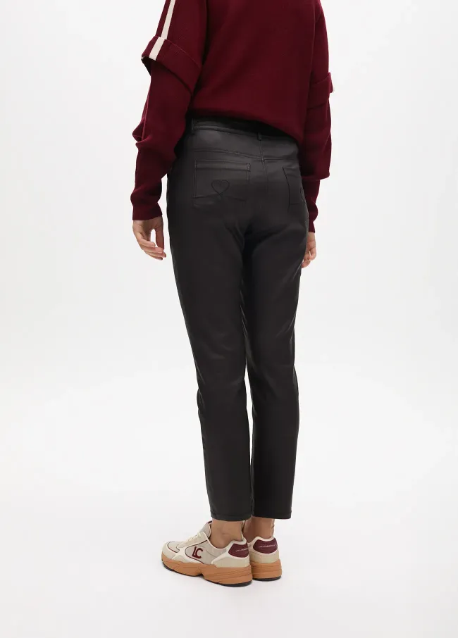 Waxed flared trousers