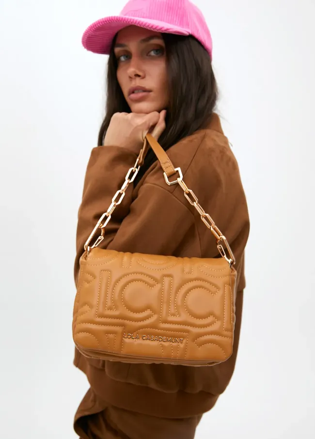 Quilted faux leather logo crossbody bag with...