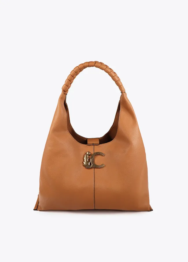 Faux leather tote bag with braided handle and...