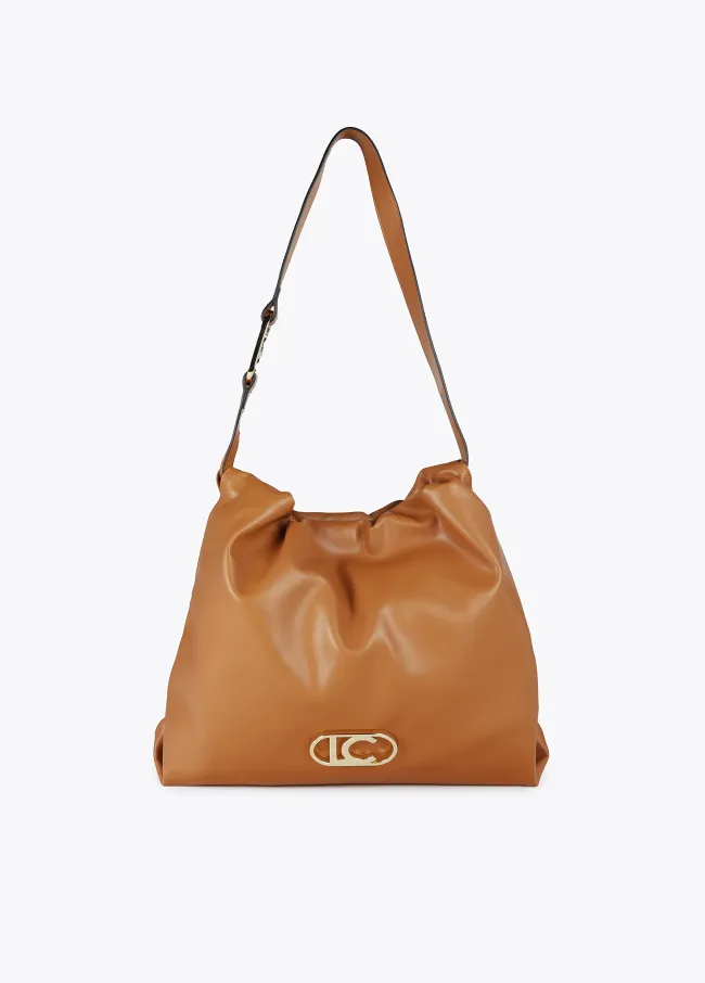 Faux leather tote bag with oval LC logo.