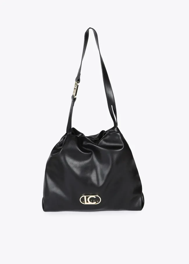 Faux leather tote bag with oval LC logo.