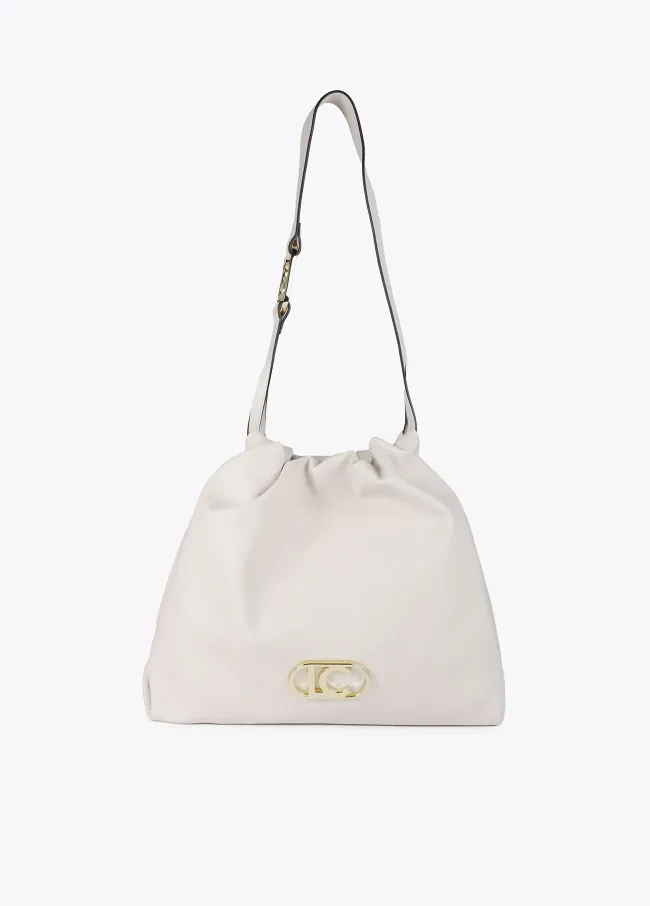 Faux leather tote bag with oval LC logo.