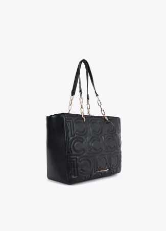 Quilted faux leather logo tote bag with mixed chain strap