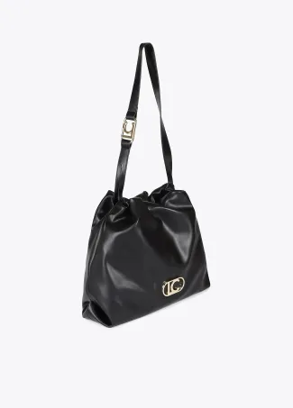 Faux leather tote bag with oval LC logo.