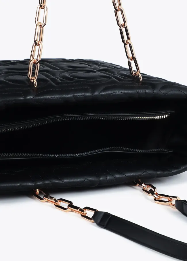 Quilted faux leather logo tote bag with mixed...