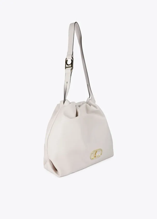 Faux leather tote bag with oval LC logo.