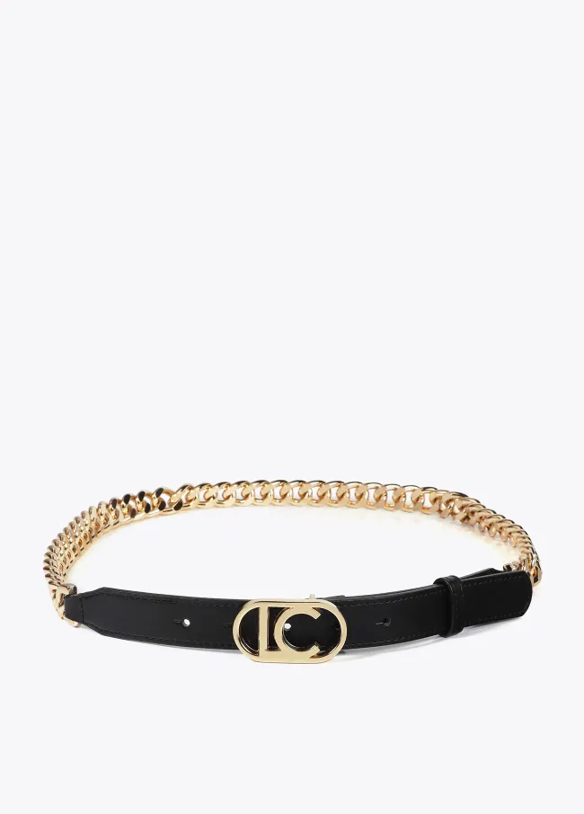 Chain belt with oval logo