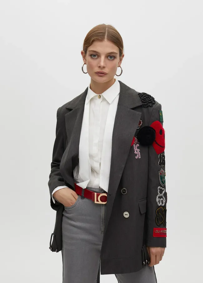 Oversize double-breasted blazer with patch details