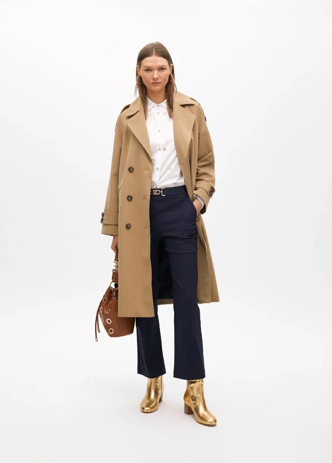 Trench largo sarga doble botonadura