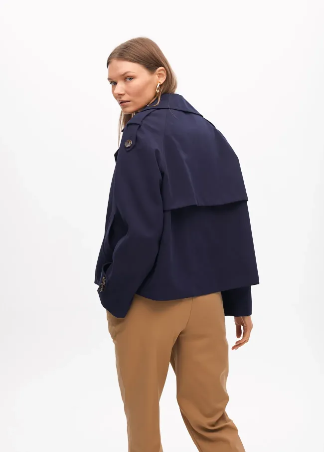 Short double-breasted twill trench coat