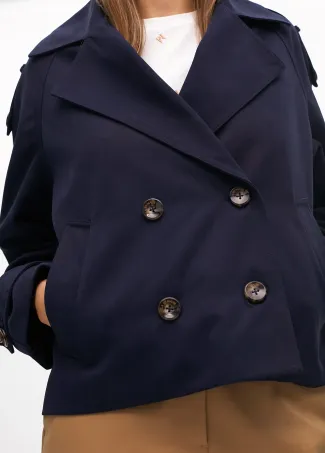 Short double-breasted twill trench coat