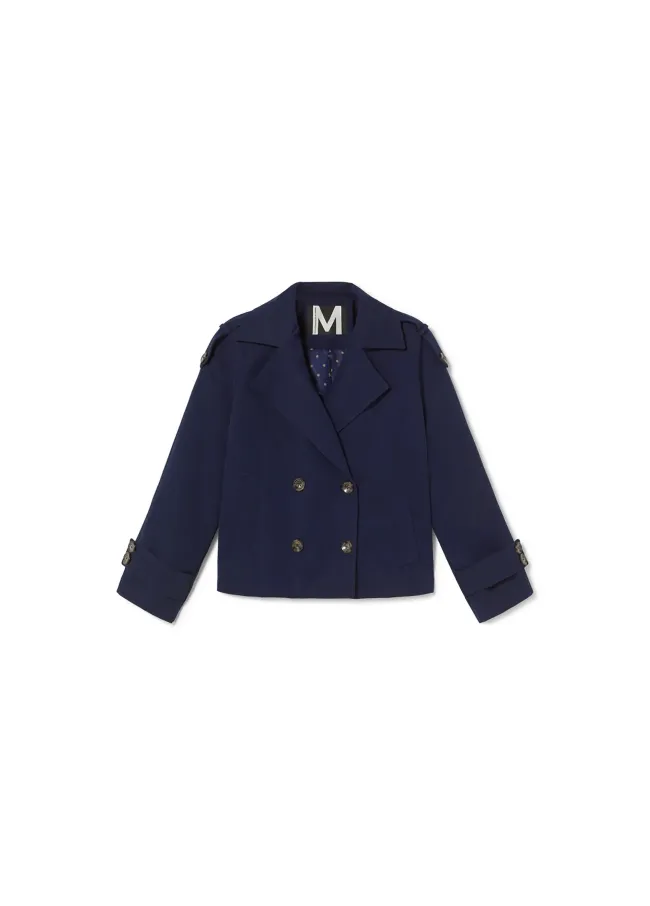 Short double-breasted twill trench coat