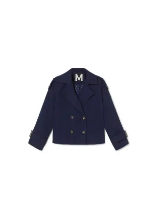 Short double-breasted twill trench coat