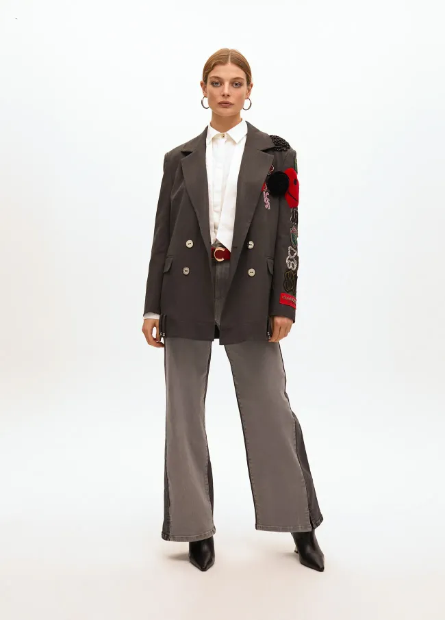 Oversize double-breasted blazer with patch details