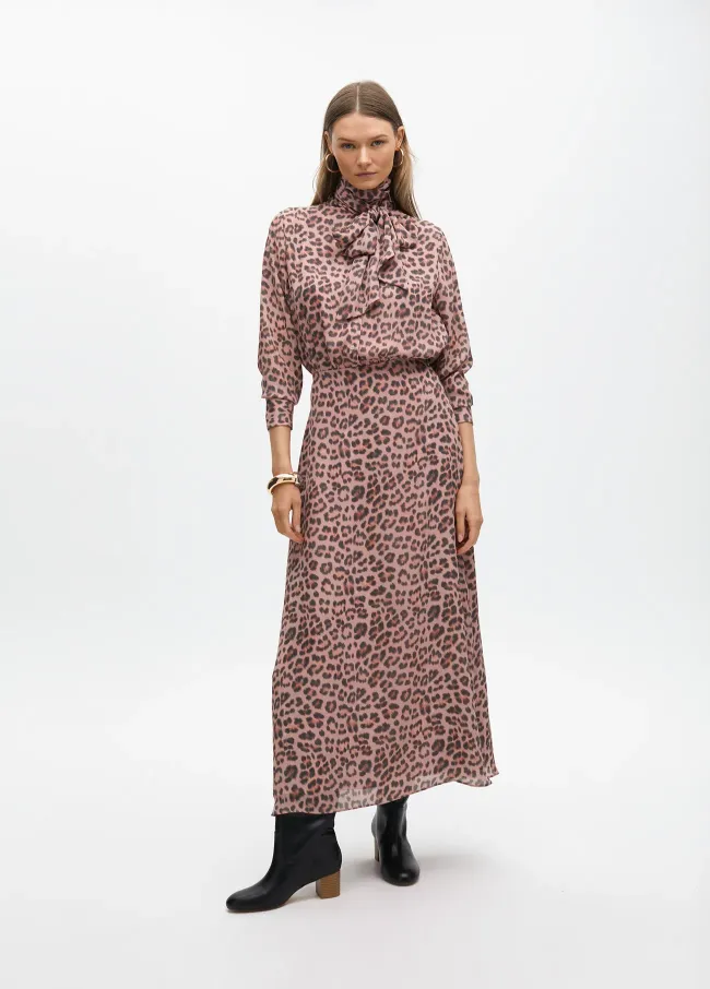 Animal print dress with a tie