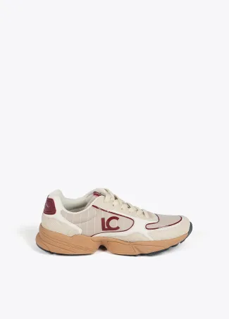 Trainers with running sole and combination of different fabrics and leather