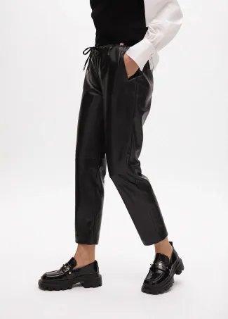 Faux leather jogging trousers