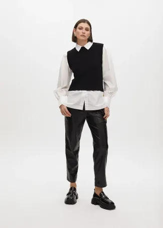 Faux leather jogging trousers