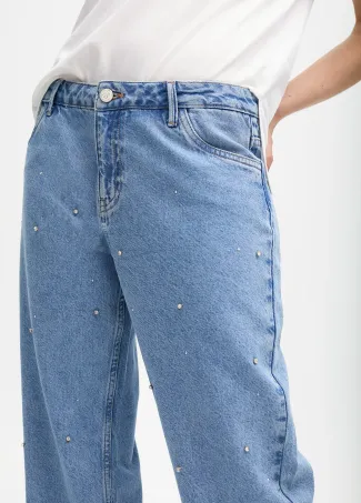High-waist straight fit jeans with shiny details
