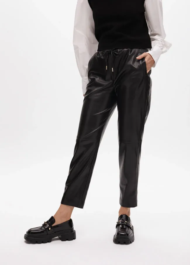 Faux leather jogging trousers