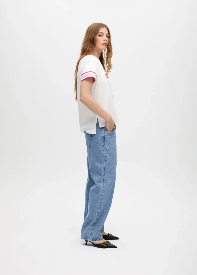 High-waist straight fit jeans with shiny details