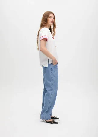 High-waist straight fit jeans with shiny details