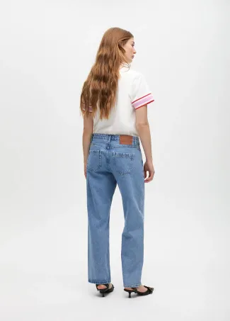 High-waist straight fit jeans with shiny details
