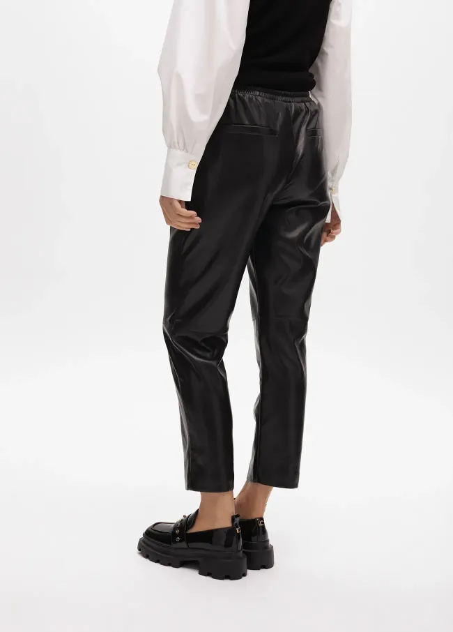 Faux leather jogging trousers