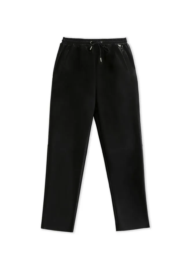 Faux leather jogging trousers