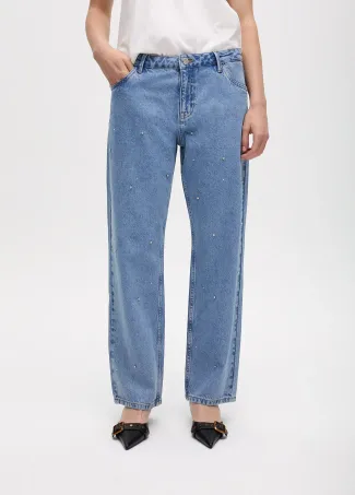 High-waist straight fit jeans with shiny details