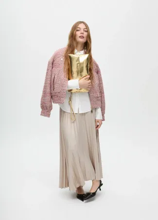 Pleated waxed-effect skirt