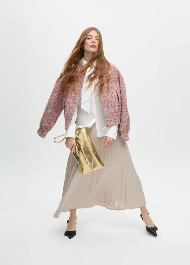 Pleated waxed-effect skirt