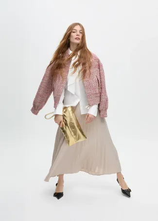 Pleated waxed-effect skirt