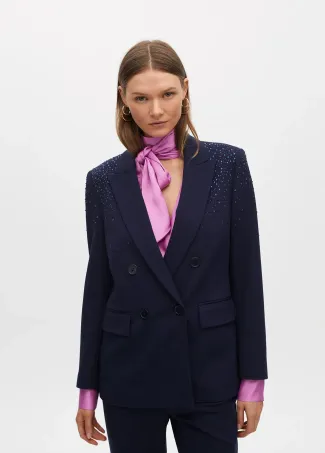 Knitted blazer with rhinestone detail on shoulders