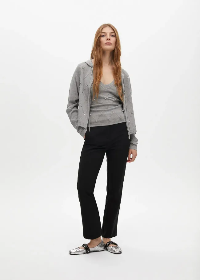 Knit cardigan with zip and rhinestone detail